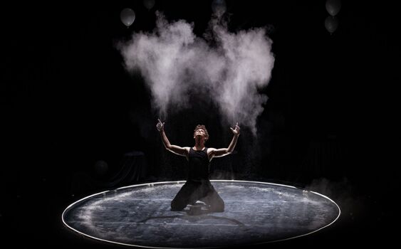 A weighty state of weightlessness: Vizváry's melancholic mime floats through space with effortless ease in every movement, gesture and grimace