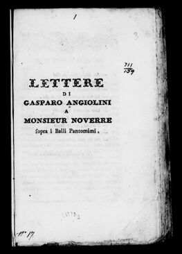 Lettere di Gasparo Angiolini a Monsieur Noverre sopra i balli pantomimi.