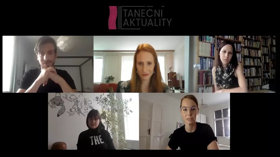 „Kulatý zoom“ na téma Prodejnost současného tance (Petr Kiška, Lucie Hayashi, Michaela Kessler, Pavlína Louženská, Nikola Lörinczová).