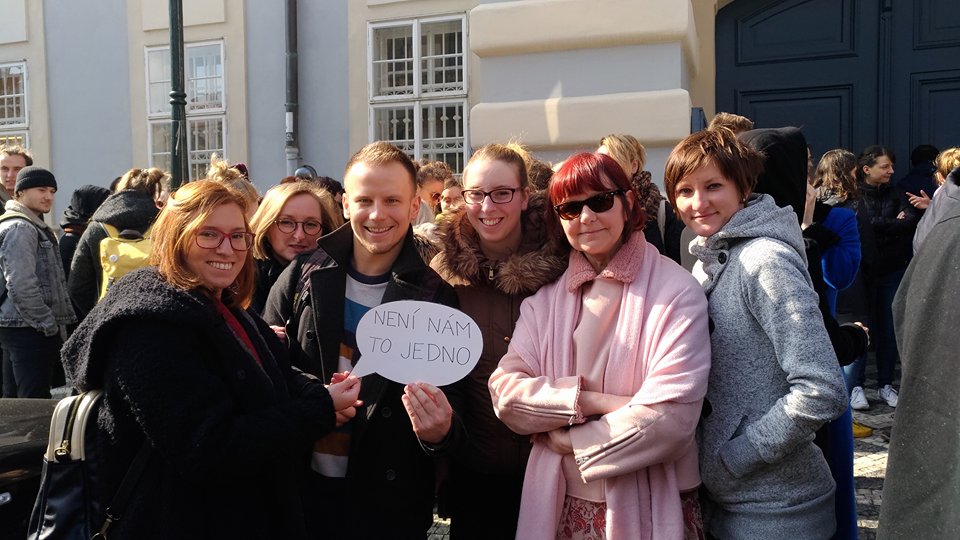 Výstražná stávka studentstva #VyjdiVen dne 15. března 2018 (Petra Dotlačilová, Natálie Nečasová, Josef Bartoš, Monika Čižmáriková, Lucie Dercsényiová, Daniela Machová).